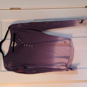 Ombre purple l/s top with floral embroidery